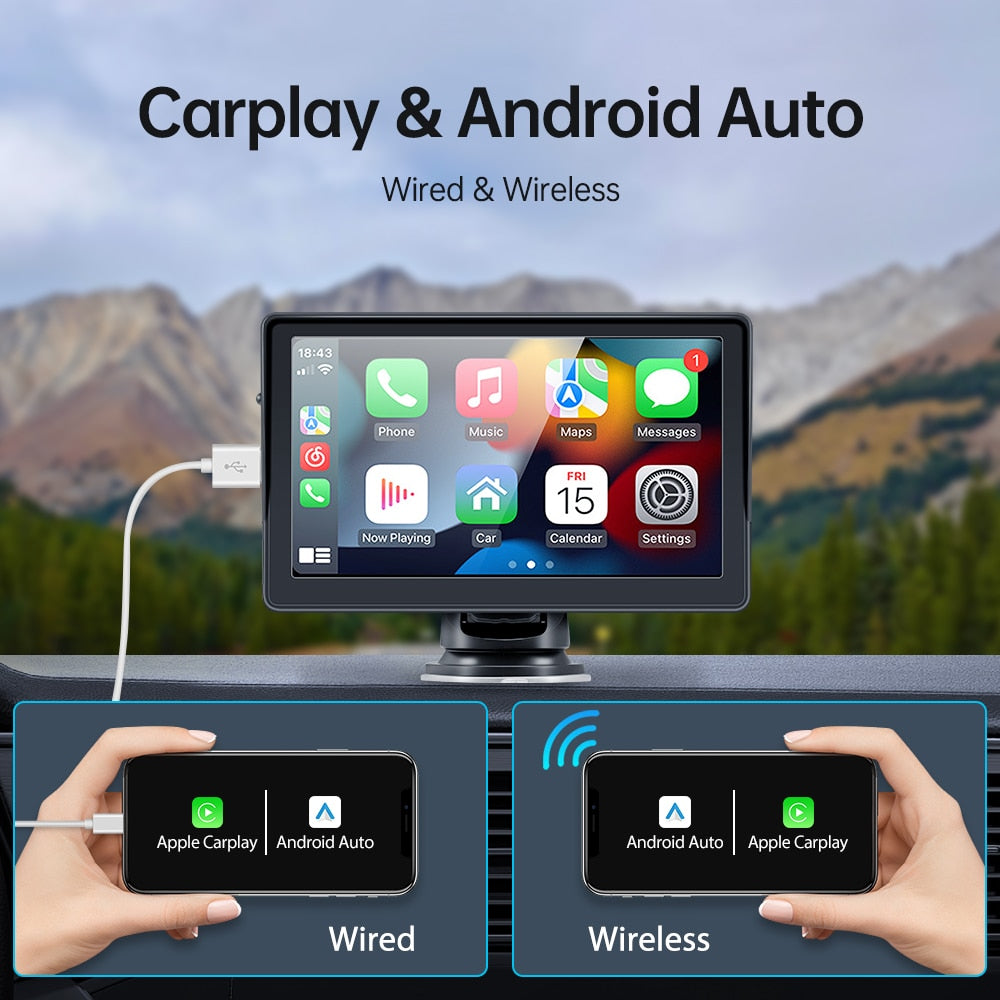 Universal 7inch Portable Wireless Apple CarPlay Android Auto